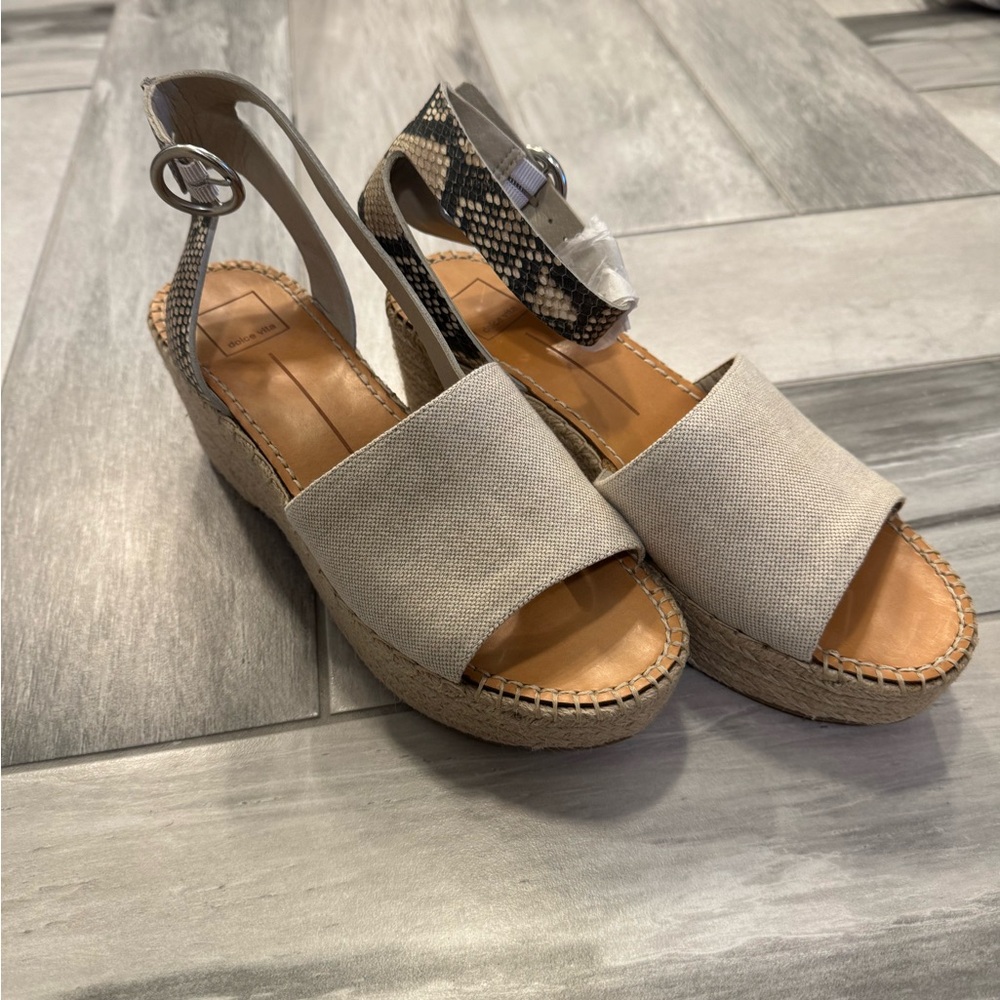 Dolce Vita Cream and Brown Espadrilles with Wide Straps